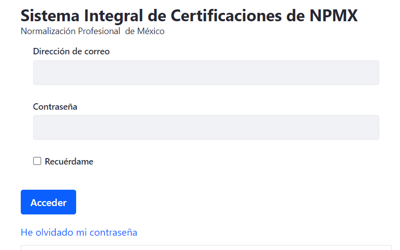Pantalla de inicio de sesión SICEN