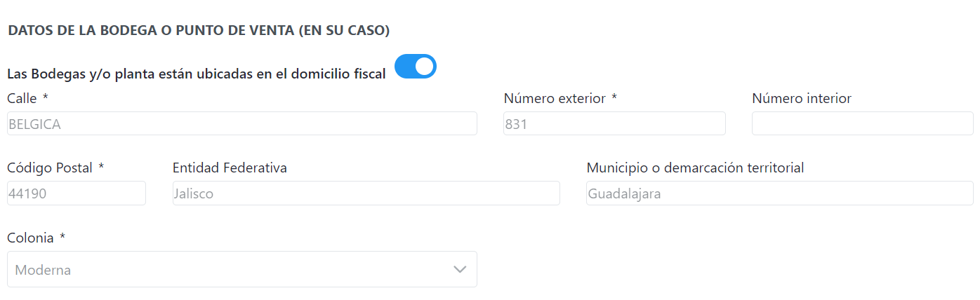 Datos de la bodega